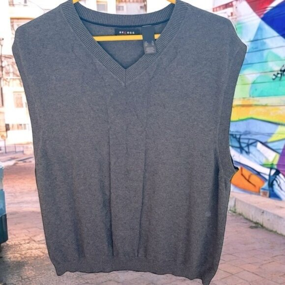👛 (ANY 2/$20) CLAIRBORNE Axcess Gray Vest Argyl Motif XL - Picture 1 of 5